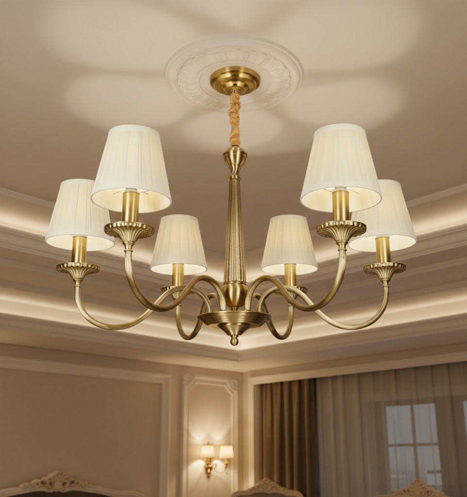 Đèn chùm đồng chao vải SNT6423