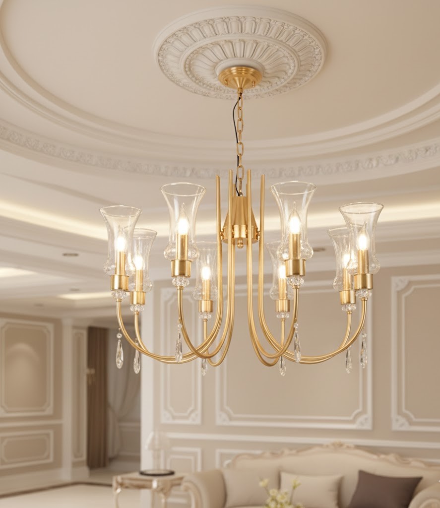 Đèn chùm tay nến chao ly tân cổ điển SNT6425